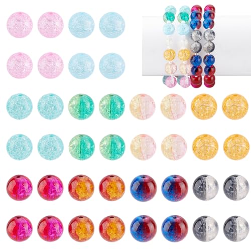 PandaHall Elite 90 Stück 12 mm Crackle Glasperlen, 10 Farben Crackle Lampwork Glasperlen Kristall Runde Zwischenperlen für Armbänder Halsketten Schmuckherstellung Wohnkultur von PH PandaHall