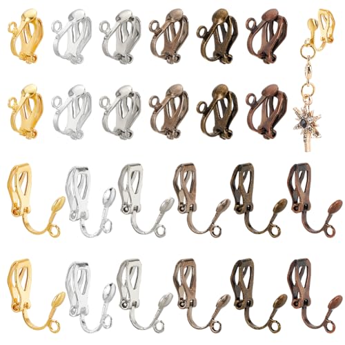 PandaHall Elite 96pcs 6 Farben Messing Clip-on-Ohrring-Konverter-Komponente mit Easy Open Loop für nicht durchbohrte Ohren von PH PandaHall