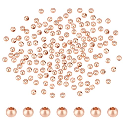 PandaHall Elite 100 Stück Runde Zwischenperlen aus Messing, Rose Gold Perlen Nahtlose Glatte Lose Perlen Bastelmaterial für den Sommer Halsketten, Armbänder, Ohrringherstellung, 3mm von Pandahall