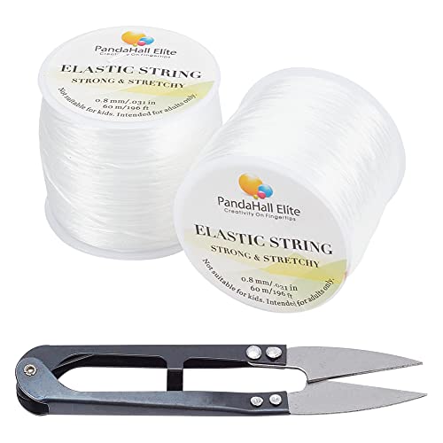 PandaHall Elite Schmuck Elastic Fiber Wire Crystal Gewinde und Sharp Steel Scissor, Elastisch Fade Schere: 106x22x10mm Fade: 0.8mm, ca 60m/Rolle von PH PandaHall