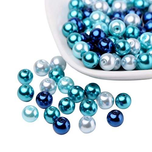 PandaHall Elite Set mit 100 Perlen aus Glas, runde Perlen, Perlmutt, Serie in der Farbe Karibikblau für DIY Herstellung von Schmuck, Halsketten, Armband, 8 mm, Loch: 1 mm von PH PandaHall