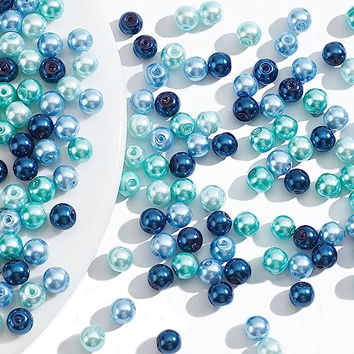 PH PandaHall Set mit 200 Glasperlen, rund, Perlmutt, Serie, Farbe Karibikblau, für DIY, Schmuckherstellung, Halskette, Armband, 6 mm, Loch: 1 mm von PH PandaHall