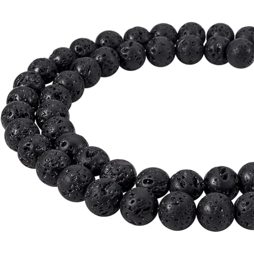 PandaHall Elite natürlichen schwarzen Lava Stein Rock Edelstein Edelstein Runde lose Perlen für Schmuck machen Zubehör (8mm x 1 Strang) von PH PandaHall