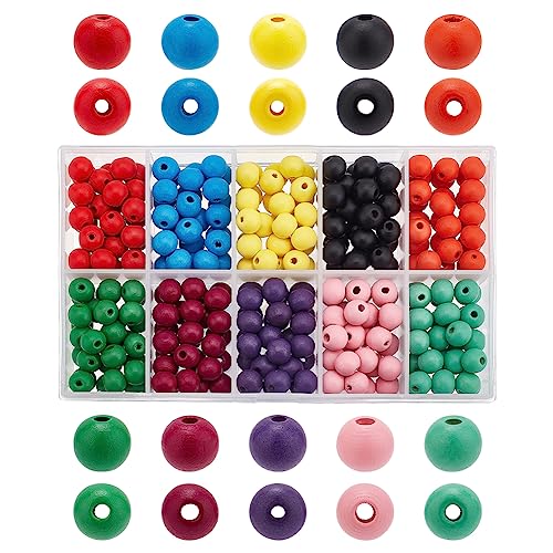 PandaHall Elite & reg Holzperlen, gefärbt, rund, Gemischte Farbe, 10x9mm, Bohrung: 2~2.5mm; über 250~300pcs / Box von PH PandaHall