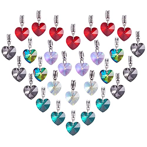 PandaHall 6 Farben Herz-Glas-Charms-Anhänger, 30 Stück facettierte Herz-Kristall-Charms mit Bügel-Aufhänger, große Lochperlen für Hochzeit, Valentinstag, Mutter, Halskette, Armbänder, Loch: 5 mm von PH PandaHall