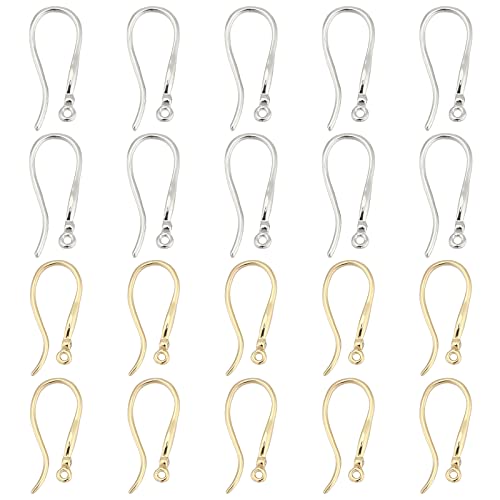 PandaHall Fishhook Ohrhaken, 10 Paar 18 Karat Vergoldeter Französischer Ohrdraht Mit Zirkonia 2 Farben Messing-Ohrringzubehör Für Die DIY-Schmuckherstellung, Golden/Platin, Stift: 1 mm von PH PandaHall