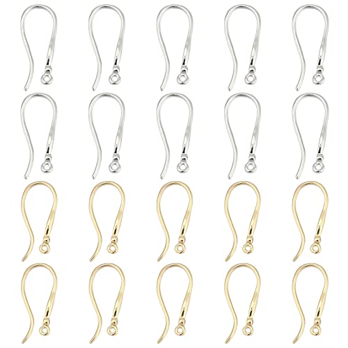 PandaHall Fishhook Ohrhaken, 10 Paar 18 Karat Vergoldeter Französischer Ohrdraht Mit Zirkonia 2 Farben Messing-Ohrringzubehör Für Die DIY-Schmuckherstellung, Golden/Platin, Stift: 1 mm von PH PandaHall