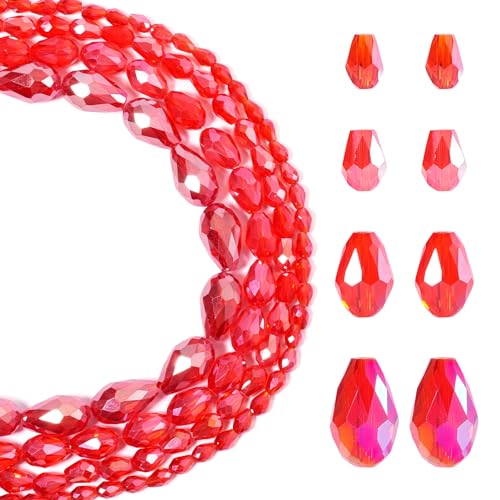 PandaHall Glasperlen in Tropfenform, facettiert, Kristall, Wassertropfen, Rot, lose Abstandshalter, Perlen für Armbänder, Halsketten, Schmuckherstellung, 4 Stränge von PH PandaHall