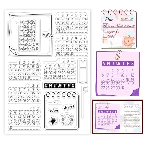 PandaHall Kalender Klar Stempel, Planer Silikon Stempel Karten Memo Gummistempel Transparent Stempel Siegel Papierstempel für Kartenherstellung Fotoalbum Dekoration DIY Scrapbooking 6.2x4.3 Zoll von PH PandaHall