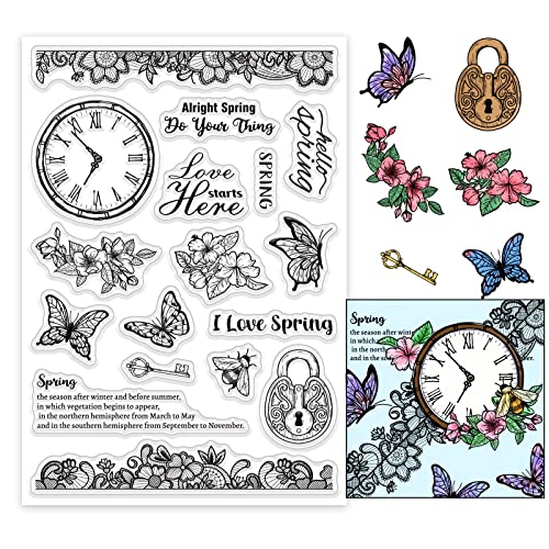 PandaHall Klare Stempel, Transparente Frühlingsblumen Stempel Schmetterling Silikonstempel Gummistempel für St. Patrick's Kartenherstellung Journaling Fotoalbum Journal Scrapbooking, 11x16cm von PandaHall