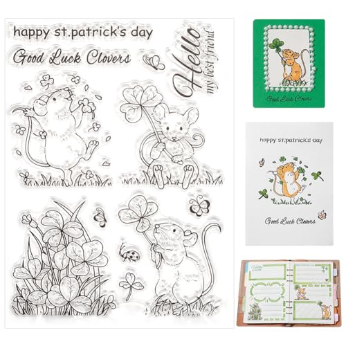 PandaHall Klare Stempel für St. Patrick'S Day, Glücksklee Transparente Stempel Irisches Kleeblatt Silikonstempel Gummistempel für die Kartenherstellung Tagebuch Fotoalbum Scrapbooking, 6.2x4.3 Zoll von PH PandaHall