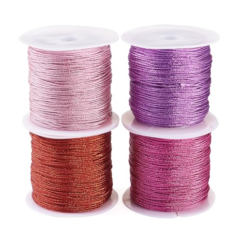 PandaHall Metallic-Stickgarne, 0,8 mm, Stickgarn, Kreuzstichgarn, Nähschnur zum Klöppeln, Verpacken, Freundschaftsarmband, Schmuckherstellung, 4 Rollen von PandaHall