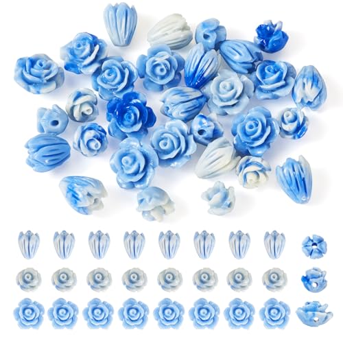 PandaHall Muschelperlen in Blumenform, königsblaue Rose, synthetische Muschelperlen, 3 Stile, florale Abstandshalter, Perlen für DIY-Armbänder, Halsketten, Schmuckherstellung, 30 Stück PandaHall Muschelperlen in Blumenform, königsblaue Rose, synthetische Muschelperlen, 3 Stile, florale Abstandshalter, Perlen für DIY-Armbänder, Halsketten, Schmuckherstellung, 30 Stück von PandaHall