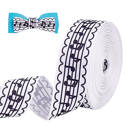 PandaHall Musiknotenband, 10 Yards 30 mm Polyester-Ripsband Geschenkverpackungsband Musical Craft Ribbon Für Kuchen Geschenk Bouquet Musik Party Geburtstag Hochzeitsdekoration, Weiß Und Schwarz von PH PandaHall