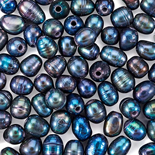 PandaHall 100 Stück natürliche Süßwasser-Zuchtperlen 7 ~ 8 mm ovale Form schwarze Perlen lose Perlen für Halskette Armband Schmuck Handwerk von PH PandaHall