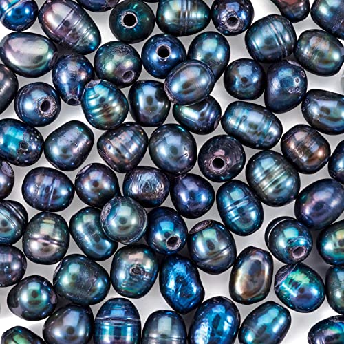 PandaHall Natürliche Süßwasser-Zuchtperlen, 7 ~ 8 mm, ovale Form, schwarze Perlen, lose Perlen für Halsketten, Armbänder, Schmuckherstellung, 100 Stück von PH PandaHall