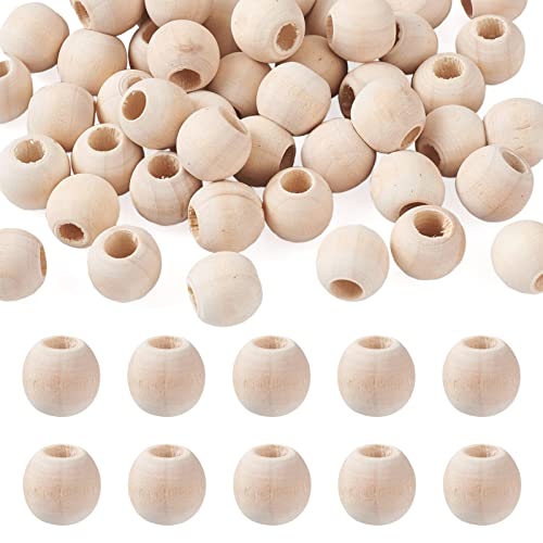 PandaHall Natürliche runde Holzperlen, großes Loch unlackierte Holzkugel-Abstandshalter, lose Perlen mit 6mm Loch für Handwerk DIY handgefertigte Dekoration, Schmuckherstellung, antikweiß, 50 Stück von PandaHall