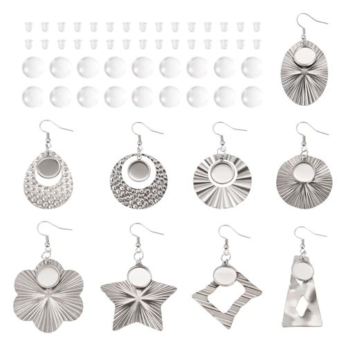 PandaHall Ohrring-Drahthaken, leere Lünette, flache runde Tropfenform, baumelnder Ohrring mit Glaskuppel, Cabochons, Ohrmuttern für Schmuckherstellung, 9 Paar von PandaHall