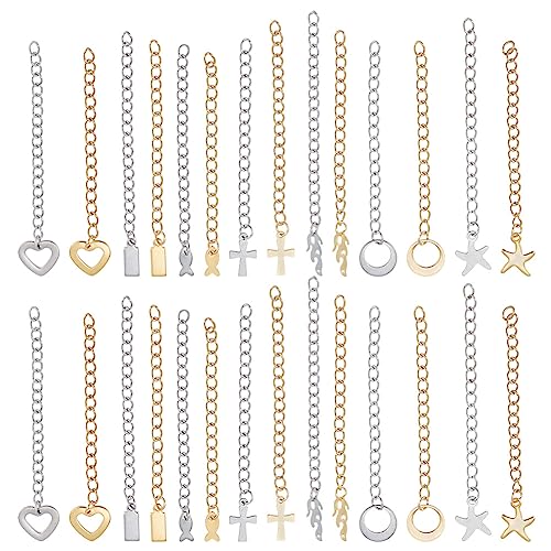 PH PandaHall 28 Stück 304 Edelstahl-Kettenverlängerung, 7 Stil 60~71mm Schmuckverlängerungen mit Edelstahlanhängern für Endketten Armbänder Fußkettchen Halsketten Schmuckherstellung, Golden & Silber PH PandaHall 28 Stück 304 Edelstahl-Kettenverlängerung, 7 Stil 60~71mm Schmuckverlängerungen mit Edelstahlanhängern für Endketten Armbänder Fußkettchen Halsketten Schmuckherstellung, Golden & Silber von PH PandaHall