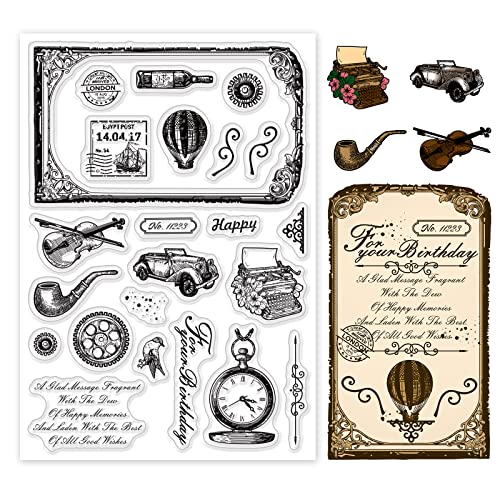 PandaHall Retro-Elemente Thema Clear Stamps Transparente Bastelstempel Für Zahnrad/Schreibmaschine/Uhrenmuster Stempel Für Scrapbooking Kartenherstellung Dekoration Fotokarten Album Bastelbedarf von PH PandaHall