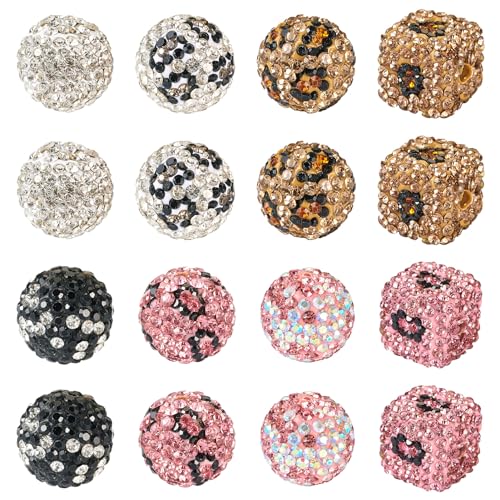 PandaHall Runde Discokugel-Perlen, Würfel-Ton, Pavé-Fassung, Strass, Polymer-Ton, Kristallperlen, Großpackung für DIY-Handwerk, Armbänder, Schmuckherstellung, 19 Stück von PandaHall