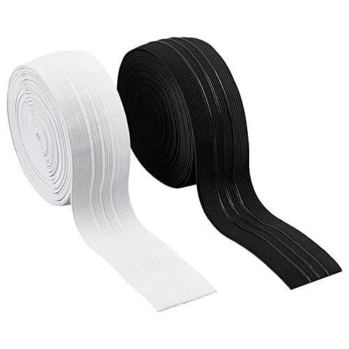 PandaHall Rutschfestes Elastisches Band, 16 Yards 2 Farben Gummiband Mit Silikonrückseite 50 mm / 1.96" 3 Streifen Greifer Polyesterband Trim Schwarz Weiß Dehnbare Bandrolle Zum Nähen von Fahrradhosen von PH PandaHall