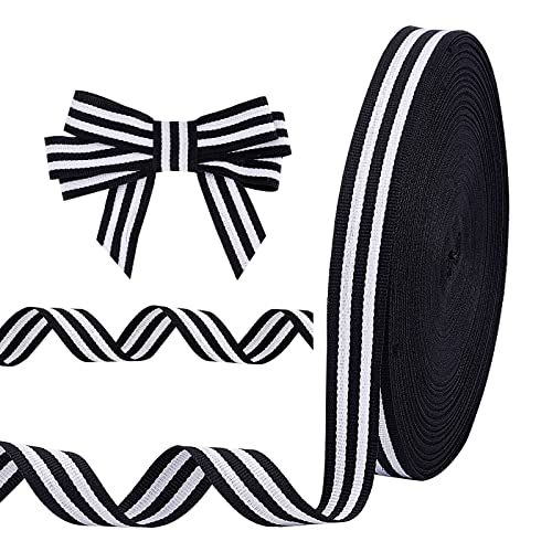 PandaHall Schwarz/Weiß Gestreiftes Band 50 Yard Klassisches Grosgrain Stoffband Polyester Geschenkverpackung Gestreiftes Band Für Halloween Verpackungs Bögen Die Kranz Dekoration von PH PandaHall