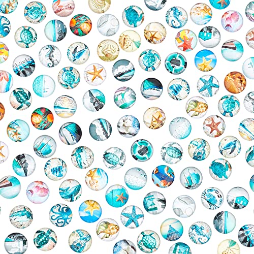 PandaHall Seestern Glas Cabochons, 100 Stück 50 Stile Meeresorganismus Muster Cabochon Fliesen 12 mm Ozean Thema Muschel Mosaik Gedruckt Bild Fliese Für Hawaii Sommer Weihnachten Halskette von PH PandaHall