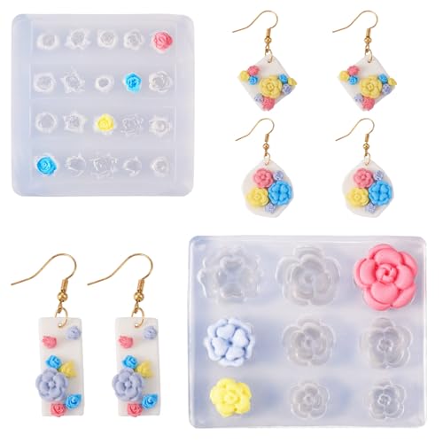 PandaHall Silikonform mit Blumen, Rose, Polymerton, Nagelkunst, Ornament, Harzgussformen für Epoxidharz, UV-Harz, Schmuckherstellung, 2 Stück von PandaHall