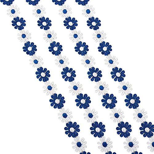 PandaHall Spitzenband aus Polyester, Gänseblümchen-Design, 25 mm, blau und weiß, Spitzenborte, zum Nähen und Basteln von PH PandaHall