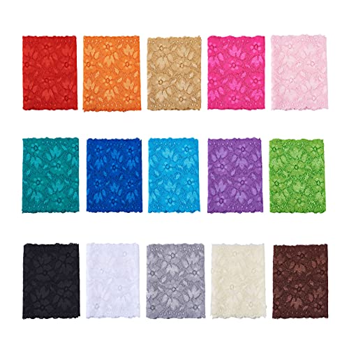 PandaHall Spitzenband mit floralem Muster, elastisch, 15 Farben, 15 cm breit, zum Nähen, Geschenkverpacken, Stirnbänder, Hochzeitssträuße, 12,7 m von PH PandaHall