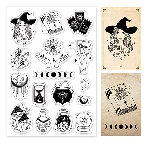 PandaHall Tarot Clear Stamp Moon Witch Silikon-Stempelkarten Wort-Gummistempel Transparente Stempel Für Die Kartenherstellung Fotoalbum-Dekoration Und DIY-Scrapbooking 11 x 16 cm von PH PandaHall