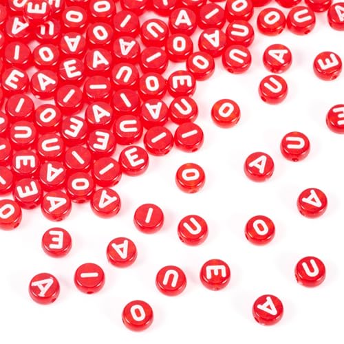 PandaHall Transparente Acryl-Buchstabenperlen, 7 mm, flache runde Scheibe, Alphabet-Perlen, A/E/I/O/U, rote Anfangsbuchstaben, Vokale für Freundschaftsarmbänder, Schmuckherstellung, 100 Stück PandaHall Transparente Acryl-Buchstabenperlen, 7 mm, flache runde Scheibe, Alphabet-Perlen, A/E/I/O/U, rote Anfangsbuchstaben, Vokale für Freundschaftsarmbänder, Schmuckherstellung, 100 Stück von PandaHall