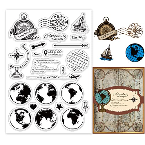 PandaHall Travel Klare Stempel, Schiff Kompass Flugzeug Gummistempel Brief Silikon Transparent Siegelstempel PVC-Kunststoffstempel für DIY Scrapbooking Fotoalbum Dekoration Karten Machen von PH PandaHall