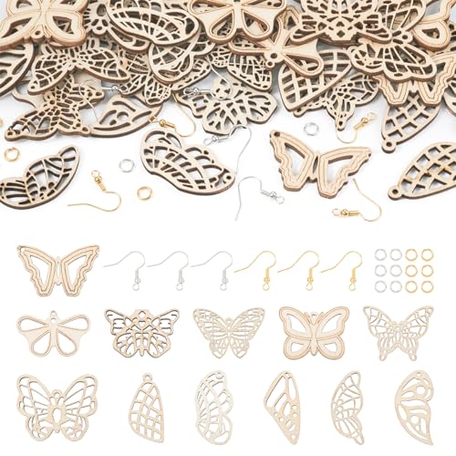 PandaHall Unlackierte Holzrohlinge, Charm-Anhänger, Schmetterlingsflügel, filigran, baumelnde Ohrring-Anhänger für Boho-Ohrringe, Schmuckherstellung, 48 Stück PandaHall Unlackierte Holzrohlinge, Charm-Anhänger, Schmetterlingsflügel, filigran, baumelnde Ohrring-Anhänger für Boho-Ohrringe, Schmuckherstellung, 48 Stück von PandaHall