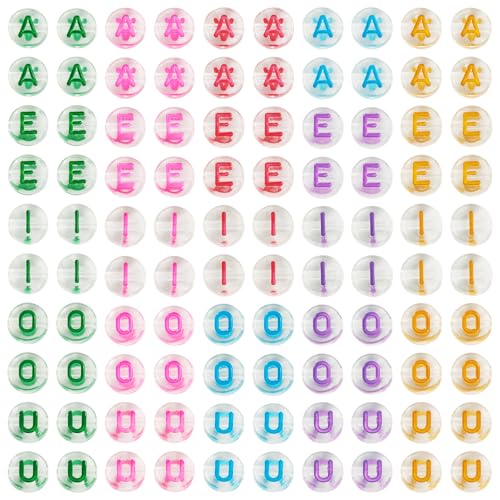 PandaHall Vokal-Buchstabenperlen, flache runde Scheibe, Alphabet-Perlen, A/E/I/O/U, klare Acrylperlen, Vokale für Freundschaftsarmbänder, Schmuckherstellung, 500 Stück PandaHall Vokal-Buchstabenperlen, flache runde Scheibe, Alphabet-Perlen, A/E/I/O/U, klare Acrylperlen, Vokale für Freundschaftsarmbänder, Schmuckherstellung, 500 Stück von PandaHall