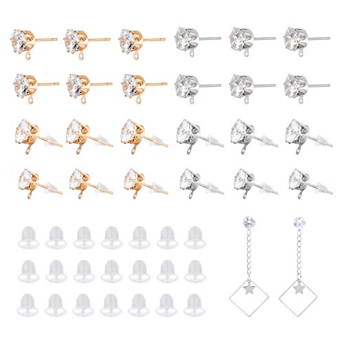 PandaHall Zirkonia Ohrringe Pfosten Mit Schleife Golden Platin Eisen Strass Ohrringe Ohrstecker Mit 100 Stück Ohrring Rücken Für DIY Ohrring Schmuckherstellung von PH PandaHall