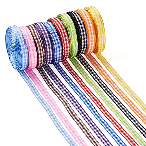 Pandahall 10 Rollen Polyester-Gingham-Band, 0,6 cm x 9,9 m, kariertes Band, 10 Farben, Schottenmuster, Gittermuster, Spitze, für Handarbeit, Geschenkverpackung, DIY-Haarschleife, Zubehör Pandahall 10 Rollen Polyester-Gingham-Band, 0,6 cm x 9,9 m, kariertes Band, 10 Farben, Schottenmuster, Gittermuster, Spitze, für Handarbeit, Geschenkverpackung, DIY-Haarschleife, Zubehör von PH PandaHall