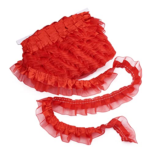 PandaHall 20 Meter Satin-Organza-Spitzenborte, 2-lagig, gerafftes Rüschen, Chiffonband, 3,5 cm lang, rot, plissierter Rand, Stoff zum Nähen, bestickte Applikation, Hochzeit, Party-Dekoration von PH PandaHall