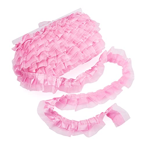 PandaHall Satin-Organza-Spitzenborte, 20 m, 2-lagig, geraffte Rüschen, Chiffonband, 4,8 cm, Hot Pink, plissiert, Besätze, Stoff für Stoff, Nähen, bestickte Applikation, Hochzeit, Party-Dekoration von PH PandaHall