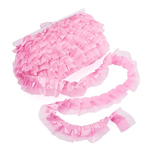 PandaHall Satin-Organza-Spitzenborte, 2-lagig, gerafft, Chiffonband, 4,8 cm, Hot Pink, Plissee-Einfassung, Stoff zum Nähen, bestickte Applikation, Hochzeit, Party, Dekoration, 21,8 m von PH PandaHall