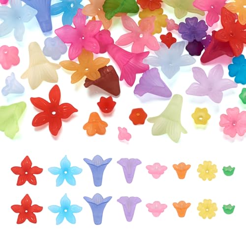 PandaHall 400 Stück gemischte Acryl-Blumen-Perlenkappen, 8 Stile, bunt, mattiert, Blumen-Abstandshalter, lose Perlen, Lucite-Perlen, Blume für Schmuckherstellung, DIY, Handwerk, gemischte Farben von PH PandaHall