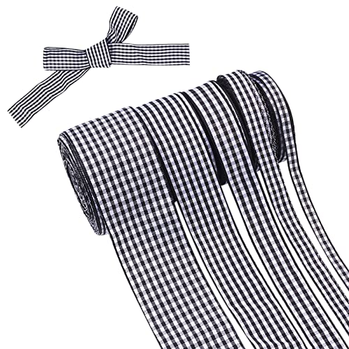 Pandahall 5 Rollen Gingham-Band schwarz und weiß kariert Polyester Band Picknick Band Weihnachten Geschenkband für Schleifen Nähen Geschenkverpackung Hochzeit Brautparty von PH PandaHall