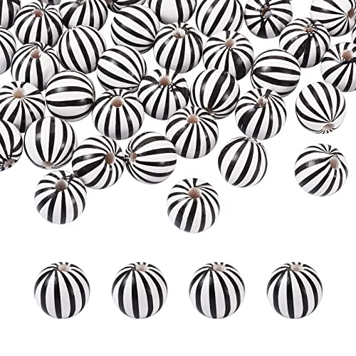 PandaHall 50 Stück Bauernhaus-Holzperlen, schwarz und weiß gestreift, 16 mm, runde Weihnachts-Holzperlen für DIY-Handwerk, Girlande, Schmuckherstellung, natürlich, rustikale Heimdekoration von PH PandaHall