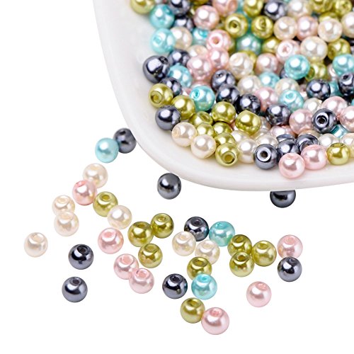 PandaHall Mischung aus Perlen Glas Perlmutt Perleffekt Rosado, Melange 4mm gemischte Farbe 12 von PH PandaHall