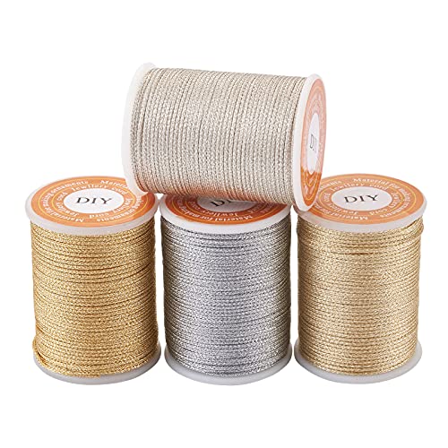 Pandahall Geflochtenes Polyester-Garn mit metallischer Kordel in 4 Farben, für Armbänder, Schmuckherstellung, Makramee-Handwerk, 30,6 m, 1 mm von PH PandaHall