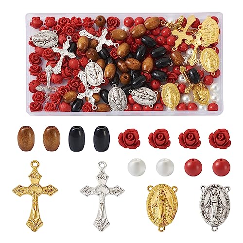 Pandahall Rosenkranz-Set, Zimt-Rosen-Perlen, Naturholzperlen, Kruzifix, Kreuz-Anhänger, tibetischer Stil, Glieder für Armbänder, Halsketten, Schmuckherstellung, 180 Stück Pandahall Rosenkranz-Set, Zimt-Rosen-Perlen, Naturholzperlen, Kruzifix, Kreuz-Anhänger, tibetischer Stil, Glieder für Armbänder, Halsketten, Schmuckherstellung, 180 Stück von PandaHall