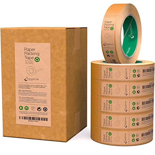 Pandabode Papierklebeband 24mm x 50M | Starkes, gut haftendes, recycelbares, braunes Paketklebeband papier Eco Essentials | Umweltgerecht | Klebeband für Pakete, Umzug uvm | 1/3/6/12/72 Stück von Pandabode