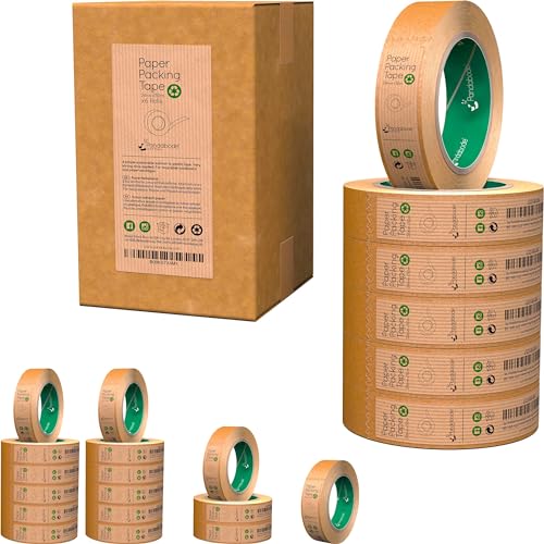 Pandabode Papierklebeband 24mm x 50M | Starkes, gut haftendes, recycelbares, braunes Paketklebeband papier Eco Essentials | Umweltgerecht | Klebeband für Pakete, Umzug uvm | 1/3/6/12/72 Stück von Pandabode