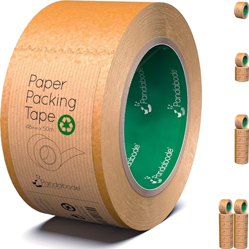 Pandabode Papierklebeband Starkes, gut haftendes, recycelbares, braunes Paketklebeband papier Eco Essentials | Umweltgerecht | Klebeband für Pakete, Umzug uvm | 1/3/6/12/36 Stück | 50M Rollen von Pandabode